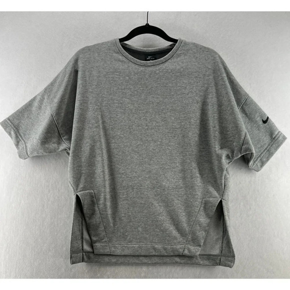 Nike Top Womens Sz XS Dri-Fit Oversized Dolman Sleeve Back Mesh Side Slit Gray - Picture 1 of 12